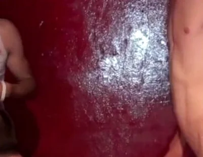 Gay fucked in jockstrap by 2 bad boys in a backroom