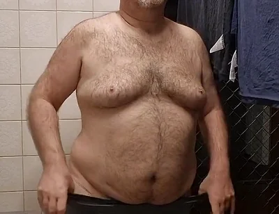 Chubby Daddy Bear Get Naked in the Laundry Room