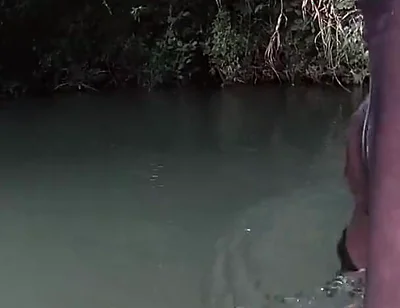 Jerking off in a Public River Untill I Drop a Massive Cumshot in My See Thru Leggings