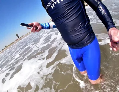 Men and Women on the Beach Get Horny Seeing My Cock in Wet Spandex