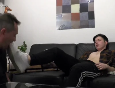 Master teen boy sneaker licking