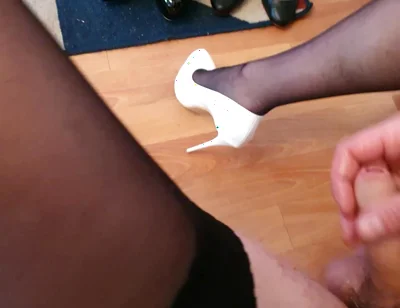 First Cumshots on New White Heels