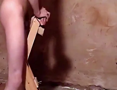 Fleshlight Stand Fuck with Wooden Anal Plug Masturbation