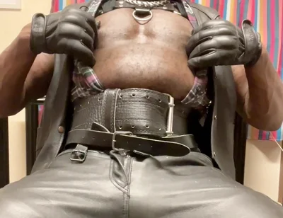 Black Muscle Leather Tit Pump and Play