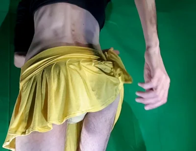 Pale Yellow Thong Under Yellow Skirt