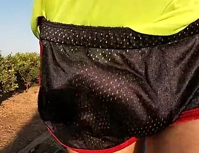 Tight Shiny Sport Shorts Bulging Routine (freeballing Outdoors)