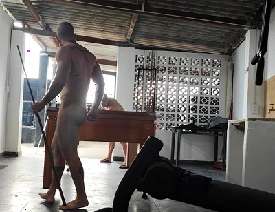 Camera Films Straight Players Playing Pool and Naked