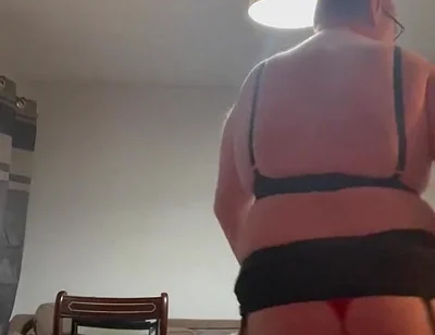 Dirty Gay Crossdresser Love It with Black Bra on