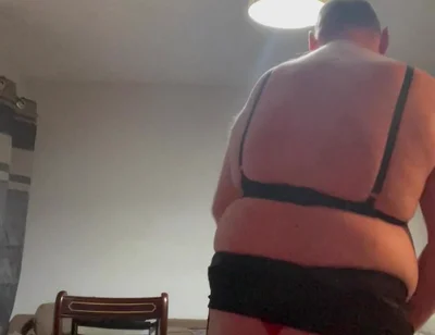 Dirty Gay Crossdresser Love It with Black Bra on