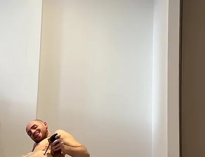 Hairy Sissy Muscle Man in Lingerie and Heels Sensual Striptease, Edging, Wanking, Fingering and Foot Play