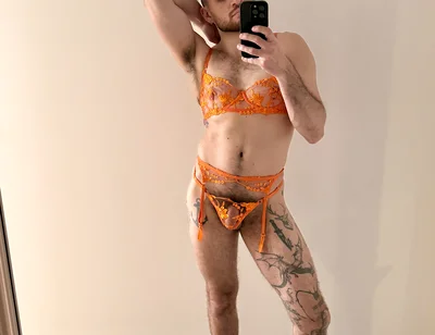 Hairy Sissy Muscle Man in Lingerie and Heels Sensual Striptease, Edging, Wanking, Fingering and Foot Play