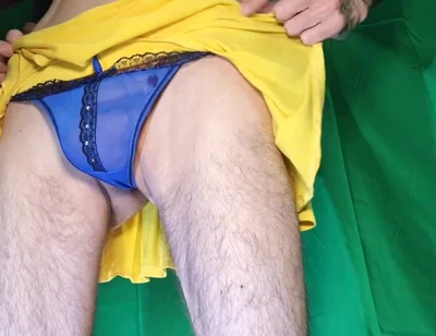 Blue Mesh Thong Try on