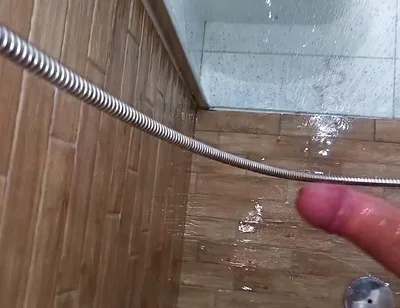 At My Stepmom's House. I Cummed in the Shower Showing My Big Cock - Very Risky Handjob