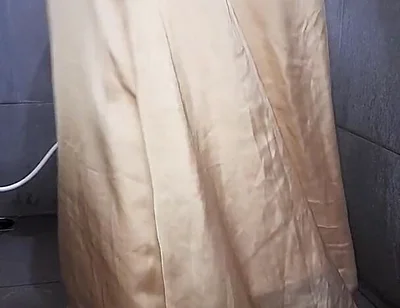 Long Gold Satin Dress Masturbation Cum