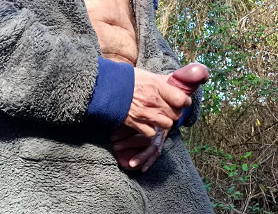 Outdoor Cruising Big Uncut Cock Woodland Onesie Wanking, Edging, Close up Moaning Creamy Cum