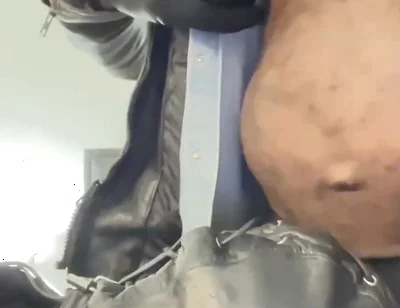 Interracial Leather Muscle Tit & Cock Play