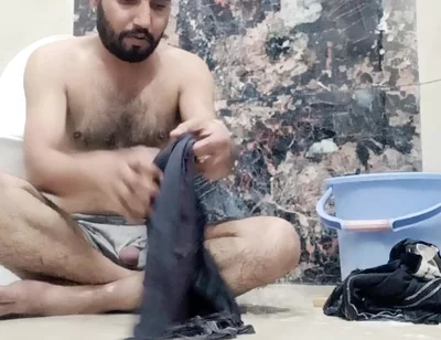 Indian Desi Man Enjoy Shower and Home Duty