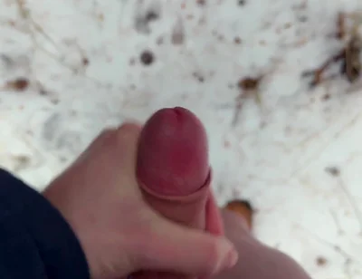 Handy POV - Twink Wixt His Cock in the Forest - in Winter