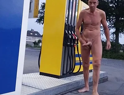 Naked at Gas Station