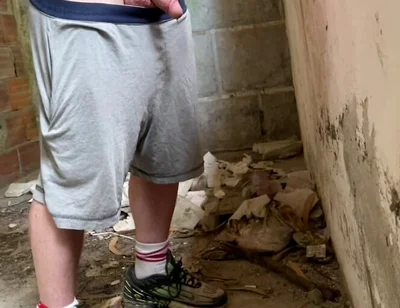 Boy Caught Pissing Handsfree in an Abandoned Building