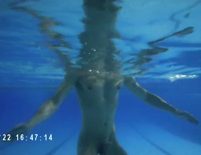 Indoor Public Pool Solo Uncut Nude Fit Man Swimming
