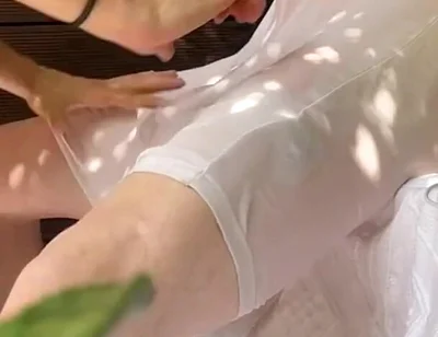 A Boy Has Fun Watering His Friend's White T-shirt and Exposing His Smooth Ass and Big Cut Cock