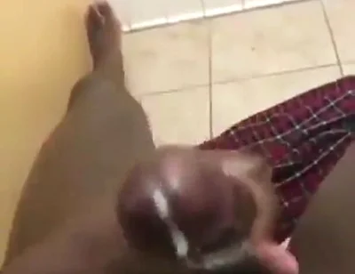 Stroking my big black cock in bathroom massive cumshot