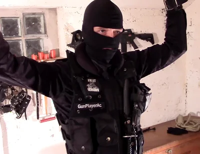 Swat cop cum load on alpha bomberjacket