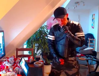 Leather boi smoke chaining cock wanking cum load