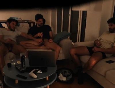 Straight Friend Jerks off with Gay Couple - Real Amateur