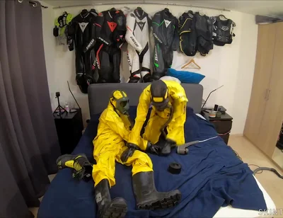 Vacuuming in tellchen hazmat suits