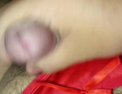 Cumming Im Wife's Red Silky Thong for the 5th Time!