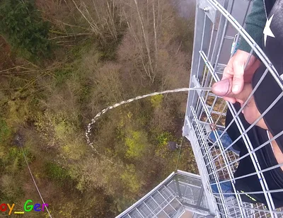 I Pee Outside From a Very Public Observation Tower and Then Masturbate My Penis, and My Balls Are Fat.