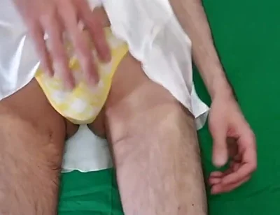 Yellow Plaid Thong and Satin White Nightgown