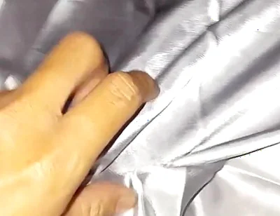 Masturbating Wearing Silver Satin Long Dress in Car