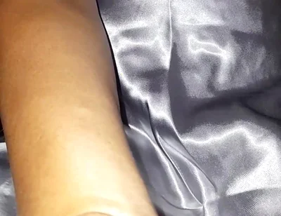 Masturbating Wearing Silver Satin Long Dress in Car