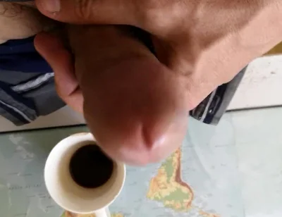 Hot Guy Jerking off to Put Some Milk in His Coffee
