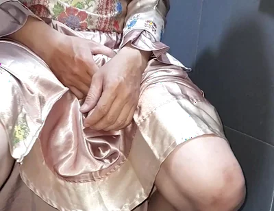 Crossdresser Wearing Satin Set Masturbation