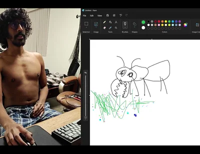 Sharing My Computer Screen as I Attempt to Draw an Ant While Stroking My Cock