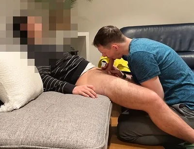 Straight Young Hairy Twink Cums After Edging and Getting Sucked on the Couch