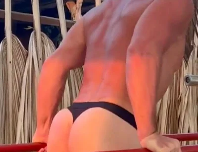 Dips for Triceps and Shoulders Workout Nude at the Beach