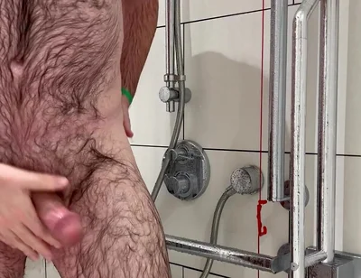 Thick cock and hairy arse shower