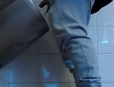 Amateur Boys in Sneakers Wank and Try Handjob in Public Toilets' Urinal