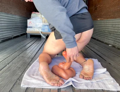 Painted Toe Sissy Rides Dildo in the Back of a Semi