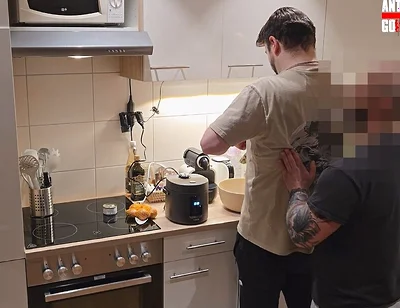 Straight Curious Guy Steven First Time Getting Fucked Bareback After Mutual Blowjob in the Kitchen