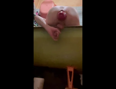 Masturbating a Cock and a Protruding Prolapse