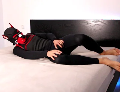 Horny Neoprene Puppy Humping and Teasing Himself