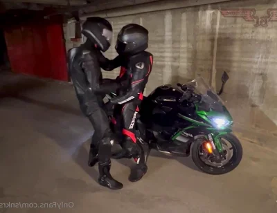 Biker gear gloved leather suit cuming