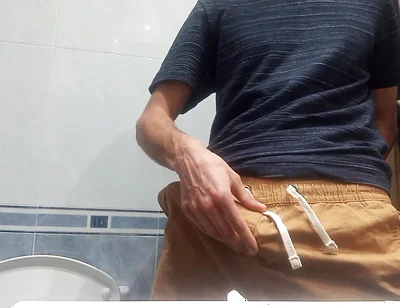 The Guy with the Huge Cock so Fat in His Pants, He Unloads It with 5 Jets of Semen in the Air