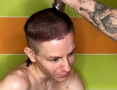 Alex Cuts Naked Evgeny's Hair in the Bathtub!